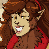 A wild-haired female werewolf,
Jess, posing for the viewer. She's
wearing cutoff shorts and a short
letter jacket.